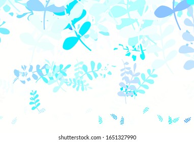 Light BLUE vector natural backdrop with leaves. Doodle illustration of leaves in Origami style with gradient. Hand painted design for web, wrapping.