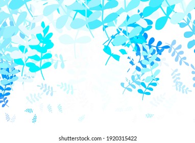 Lámpara AZUL de fondo natural con hojas. Ilustración colorida en estilo doodle con hojas. Diseño pintado a mano para la web, folletos.