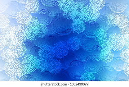 Light BLUE vector natural elegant pattern. Sketchy doodles with flowers on blurred background. The pattern can be used for coloring books and pages for kids.