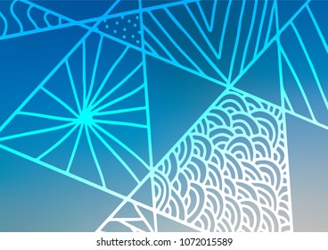 Light BLUE vector natural elegant template. Blurred decorative design in Indian style with Zen tangles. The pattern can be used for wallpapers and coloring books.