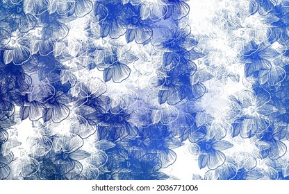 Patrón natural vector claro AZUL con flores. Flores de estilo natural sobre fondo blanco. Diseño pintado a mano para web, envoltura.