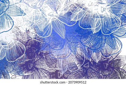 Light BLUE vector natural pattern with flowers. Sketchy doodle flowers on white background. Elegant pattern for your brand book.