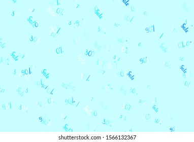 Light BLUE vector pattern with 30, 50, 90 percentage signs. Shining colorful illustration with isolated selling prices. Template for season sales, shopping ads.