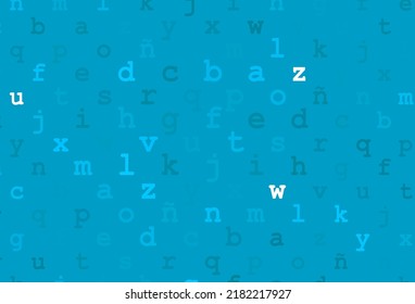 Light blue vector pattern with ABC symbols. Colored alphabet signs with gradient on white background. The pattern can be used as ads, poster, banner for books.