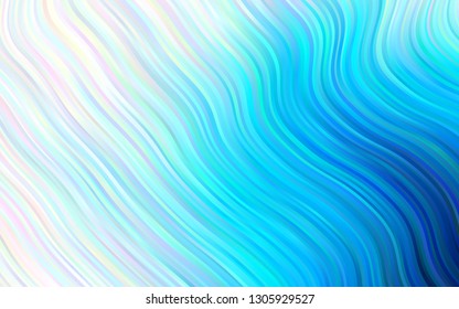 Light BLUE vector pattern with bent ribbons. Shining illustration, which consist of blurred lines, circles. Brand new design for your ads, poster, banner.