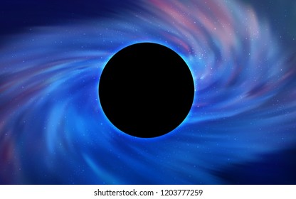 Light BLUE vector pattern with a black hole, stars. Abstract illustration with glitter colorful cosmic stars. Backdrop for ads, leaflets of Black Friday.