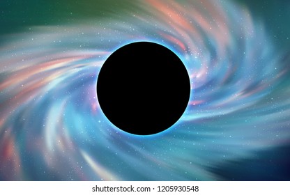 Light BLUE vector pattern with a black hole, stars. Abstract illustration with glitter colorful cosmic stars. Backdrop for ads, leaflets of Black Friday.