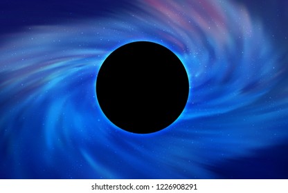 Light BLUE vector pattern with a black hole, stars. Abstract illustration with glitter colorful cosmic stars. Backdrop for super sales on Black Friday.