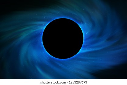 Light BLUE vector pattern with a black hole, stars. Colorful illustration of a black hole on a starry backdrop. Pattern for posters, banners of sales.