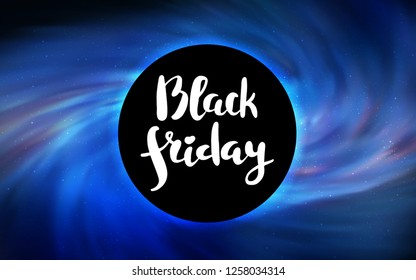 Light BLUE vector pattern with a black hole, stars. Colorful black hole with shining night sky stars. Pattern for posters, banners of sales.