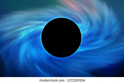 Light BLUE vector pattern with a black hole, stars. Illustration with colorful milky way stars and a black hole. Template for Black Friday sales.