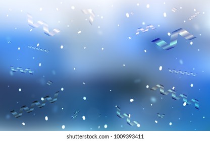 Light BLUE vector pattern with christmas ribbons. Blurred decorative design in anniversary style with confetti. New design for ad, poster, banner of your Party.