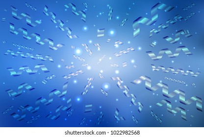 Light BLUE vector pattern with christmas ribbons. Glitter abstract illustration with colorful confetti, ribbons. New design for ad, poster, banner of your Party.
