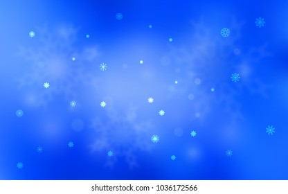 Light BLUE vector pattern with christmas snowflakes. Glitter abstract illustration with crystals of ice. New year design for your ad, poster, banner.