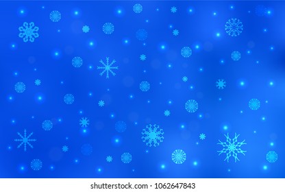Light BLUE vector pattern with christmas snowflakes. Blurred decorative design in xmas style with snow. The pattern can be used for new year leaflets.
