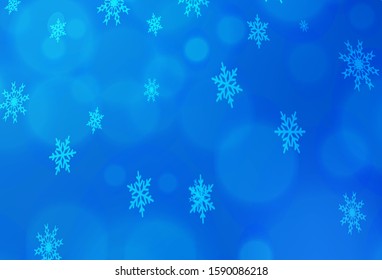 Light BLUE vector pattern with christmas snowflakes. Glitter abstract illustration with crystals of ice. The pattern can be used for new year ad, booklets.