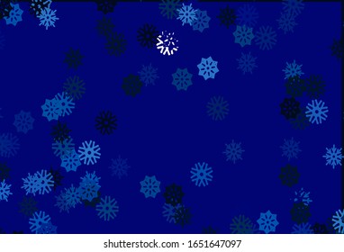 Light BLUE vector pattern with christmas snowflakes. Shining colored illustration with snow in christmas style. The pattern can be used for year new  websites.