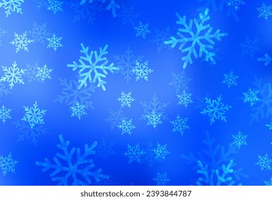 Light BLUE vector pattern in Christmas style. Abstract gradient illustration with colorful Christmas things. Best design for a college poster, banner.