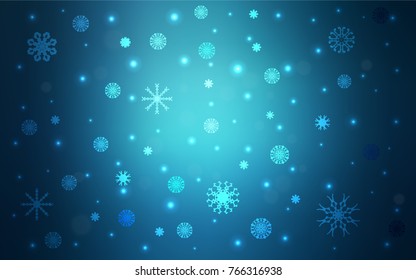 Light BLUE vector pattern with christmas snowflakes. Blurred decorative design in xmas style with snow. The template can be used as a new year background.
