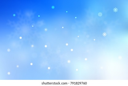 Light BLUE vector pattern with christmas snowflakes. Shining colored illustration with snow in christmas style. The template can be used as a new year background.