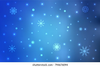 Light BLUE vector pattern with christmas snowflakes. Shining colored illustration with snow in christmas style. The pattern can be used for new year ad, booklets.