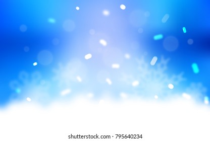 Light BLUE vector pattern with christmas snowflakes. Snow on blurred abstract background with gradient. New year design for your ad, poster, banner.