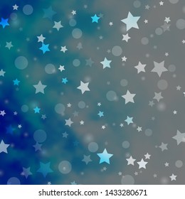 Light BLUE vector pattern with circles, stars. Colorful disks, stars on simple gradient background. Template for business cards, websites.