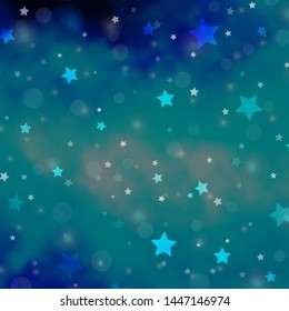 Light BLUE vector pattern with circles, stars. Abstract illustration with colorful shapes of circles, stars. Design for wallpaper, fabric makers.