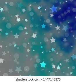 Light BLUE vector pattern with circles, stars. Abstract design in gradient style with bubbles, stars. Design for wallpaper, fabric makers.