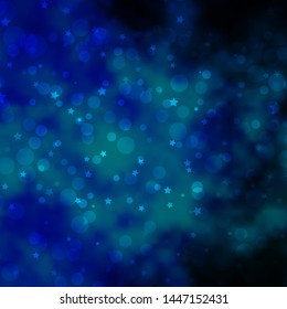 Light BLUE vector pattern with circles, stars. Colorful illustration with gradient dots, stars. Design for textile, fabric, wallpapers.