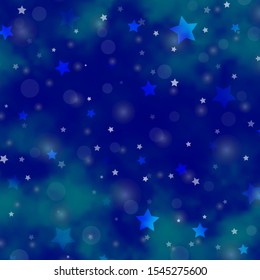 Light BLUE vector pattern with circles, stars. Abstract illustration with colorful shapes of circles, stars. Design for wallpaper, fabric makers.
