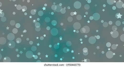 Light BLUE vector pattern with circles, stars. Abstract design in gradient style with bubbles, stars. Pattern for trendy fabric, wallpapers.