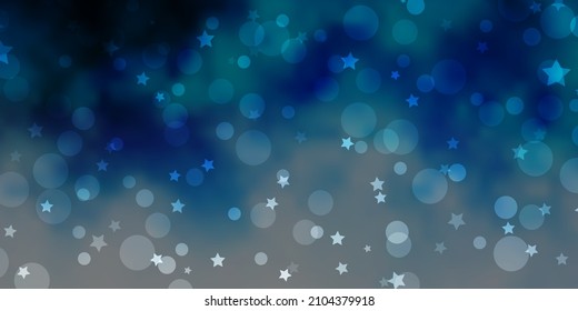 Light BLUE vector pattern with circles, stars. Colorful illustration with gradient dots, stars. Design for wallpaper, fabric makers.