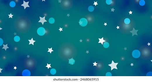 Light BLUE vector pattern with circles, stars. Abstract illustration with colorful spots, stars. Design for wallpaper, fabric makers.