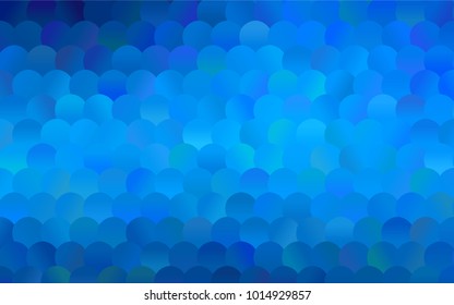 Light BLUE vector pattern with colored spheres. Geometric sample of repeating circles on white background in halftone style.