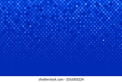 Light BLUE vector pattern with colored spheres. Geometric sample of repeating circles on white background in halftone style.