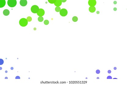 Light BLUE vector pattern with colored spheres. Geometric sample of repeating circles on white background in halftone style.