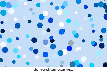 Light BLUE vector pattern with colored spheres. Geometric sample of repeating circles on white background in halftone style.
