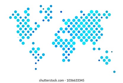 Light BLUE vector pattern with colored spheres. Geometric sample of repeating circles on white background in halftone style.