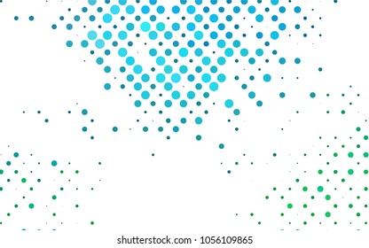 Light BLUE vector pattern with colored spheres. Geometric sample of repeating circles on white background in halftone style.