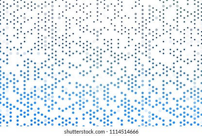 Light BLUE vector pattern with colored spheres. Geometric sample of repeating circles on white background in halftone style.