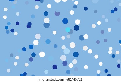 Light BLUE vector pattern with colored spheres. Geometric sample of repeating circles on white background in halftone style.