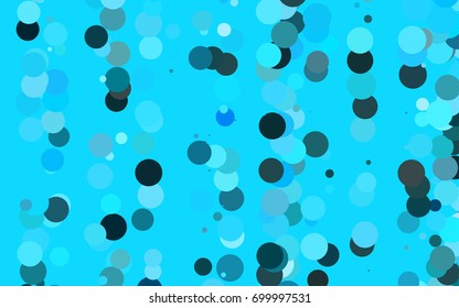 Light BLUE vector pattern with colored spheres. Geometric sample of repeating circles on white background in halftone style.