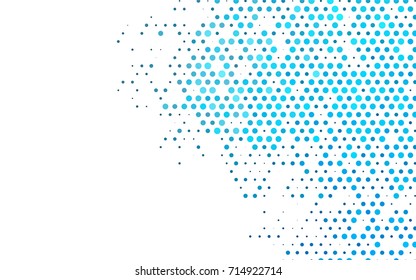 Light BLUE vector pattern with colored spheres. Geometric sample of repeating circles on white background in halftone style.