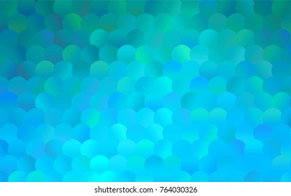 Light BLUE vector pattern with colored spheres. Geometric sample of repeating circles on white background in halftone style.