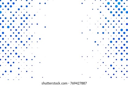 Light BLUE vector pattern with colored spheres. Geometric sample of repeating circles on white background in halftone style.