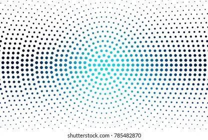 Light BLUE vector pattern with colored spheres. Geometric sample of repeating circles on white background in halftone style.