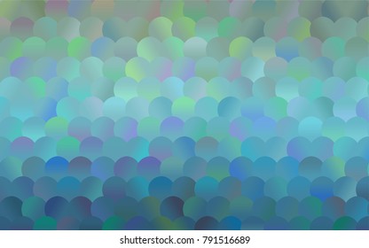 Light BLUE vector pattern with colored spheres. Geometric sample of repeating circles on white background in halftone style.