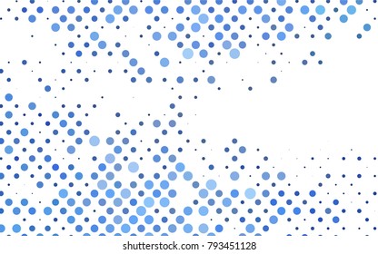 Light BLUE vector pattern with colored spheres. Geometric sample of repeating circles on white background in halftone style.
