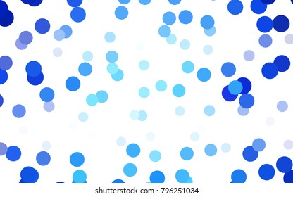 Light BLUE vector pattern with colored spheres. Geometric sample of repeating circles on white background in halftone style.